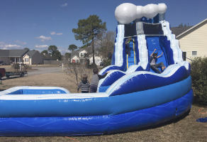 Blue Marble Wave Curved Inflatable Water Slide with Blower - Rental